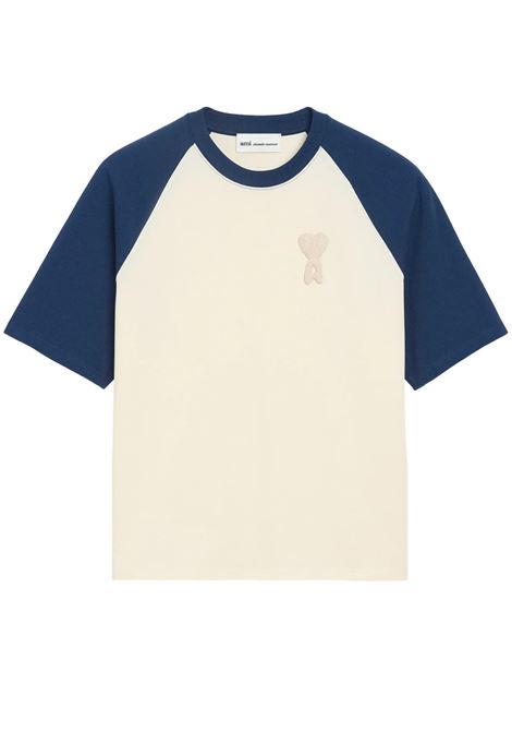 t-shirt adc knitted patch uomo crema e blu AMI PARIS | UTS379.726A027